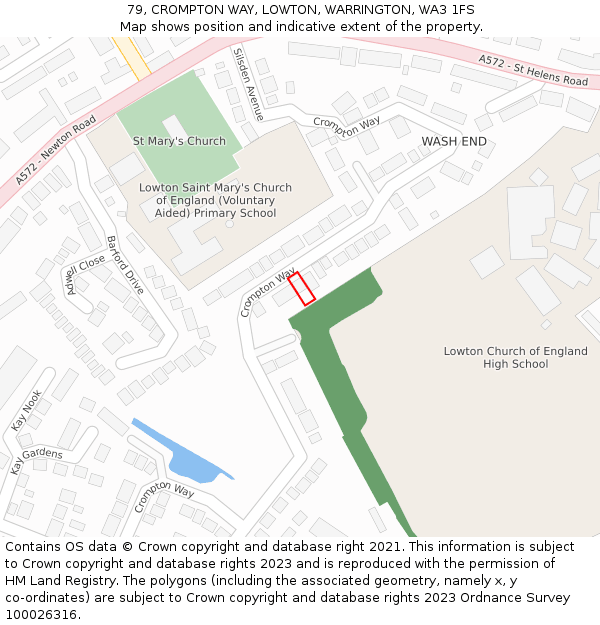 79, CROMPTON WAY, LOWTON, WARRINGTON, WA3 1FS: Location map and indicative extent of plot