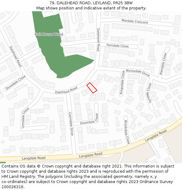 79, DALEHEAD ROAD, LEYLAND, PR25 3BW: Location map and indicative extent of plot