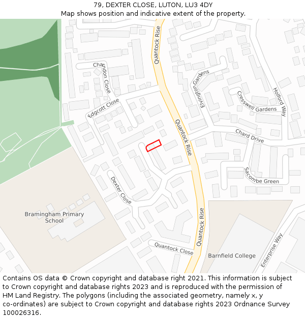 79, DEXTER CLOSE, LUTON, LU3 4DY: Location map and indicative extent of plot