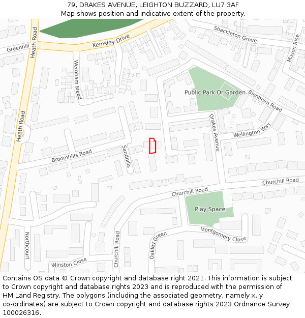 79, DRAKES AVENUE, LEIGHTON BUZZARD, LU7 3AF: Location map and indicative extent of plot