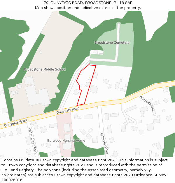 79, DUNYEATS ROAD, BROADSTONE, BH18 8AF: Location map and indicative extent of plot