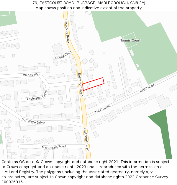79, EASTCOURT ROAD, BURBAGE, MARLBOROUGH, SN8 3AJ: Location map and indicative extent of plot