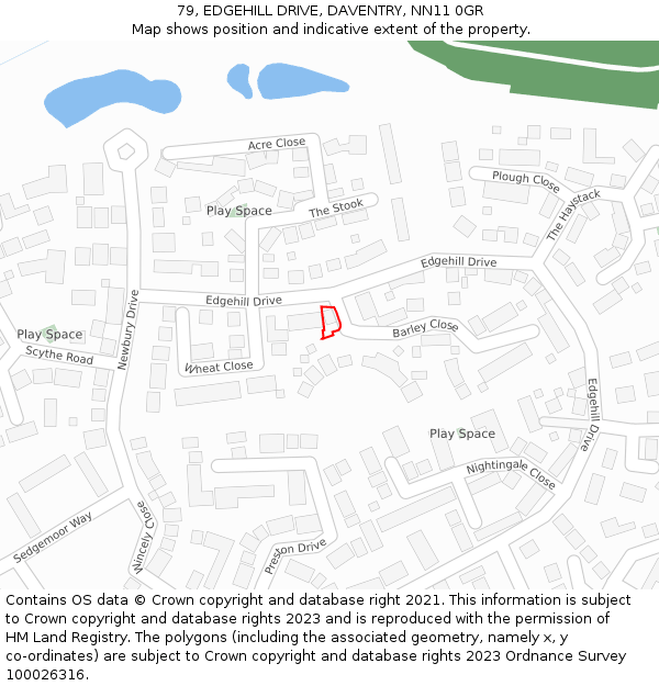 79, EDGEHILL DRIVE, DAVENTRY, NN11 0GR: Location map and indicative extent of plot