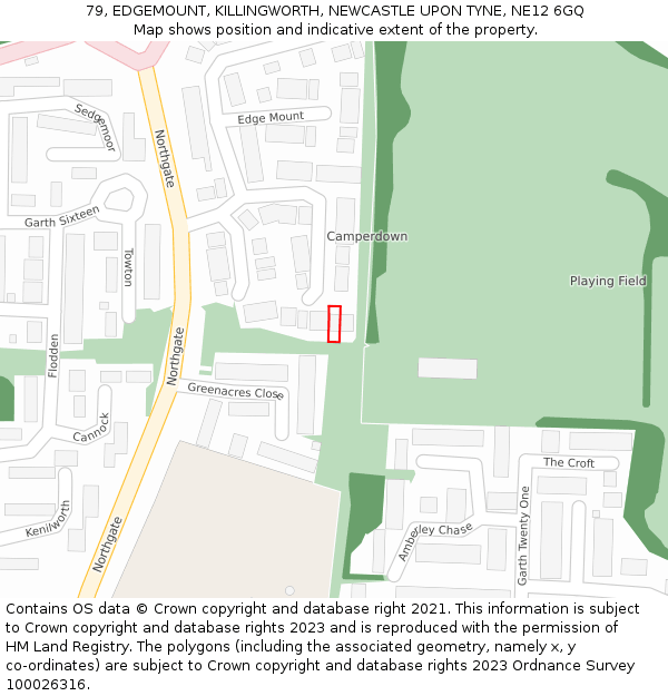 79, EDGEMOUNT, KILLINGWORTH, NEWCASTLE UPON TYNE, NE12 6GQ: Location map and indicative extent of plot