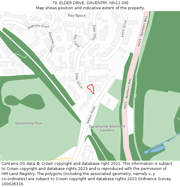 79, ELDER DRIVE, DAVENTRY, NN11 0XE: Location map and indicative extent of plot
