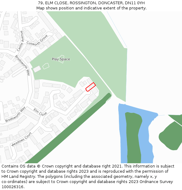 79, ELM CLOSE, ROSSINGTON, DONCASTER, DN11 0YH: Location map and indicative extent of plot