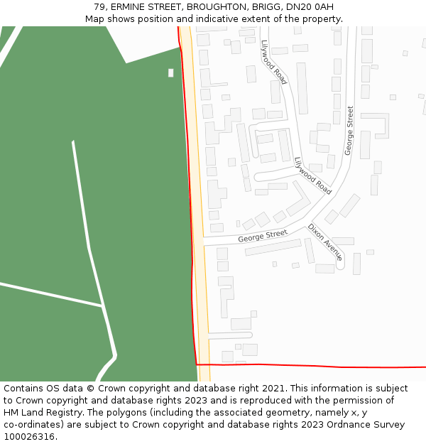 79, ERMINE STREET, BROUGHTON, BRIGG, DN20 0AH: Location map and indicative extent of plot