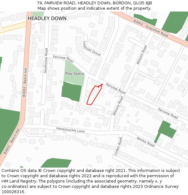 79, FAIRVIEW ROAD, HEADLEY DOWN, BORDON, GU35 8JB: Location map and indicative extent of plot