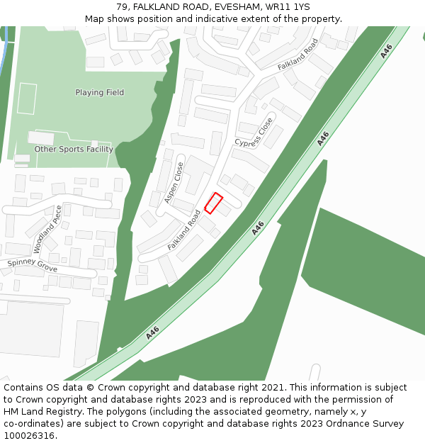79, FALKLAND ROAD, EVESHAM, WR11 1YS: Location map and indicative extent of plot