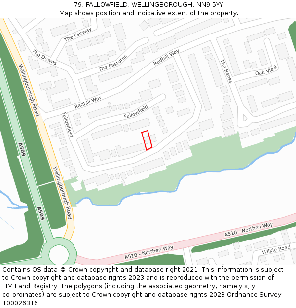 79, FALLOWFIELD, WELLINGBOROUGH, NN9 5YY: Location map and indicative extent of plot