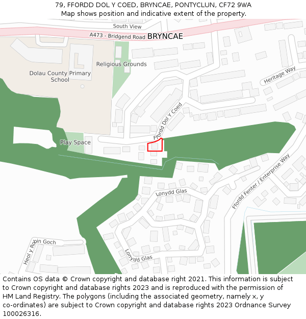 79, FFORDD DOL Y COED, BRYNCAE, PONTYCLUN, CF72 9WA: Location map and indicative extent of plot