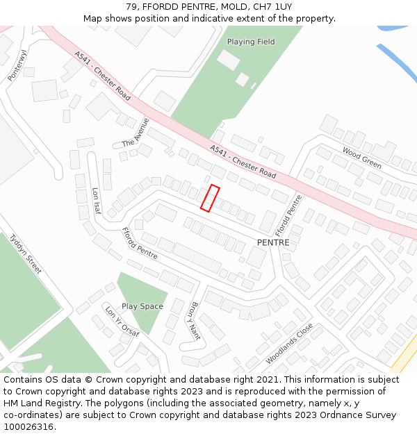 79, FFORDD PENTRE, MOLD, CH7 1UY: Location map and indicative extent of plot