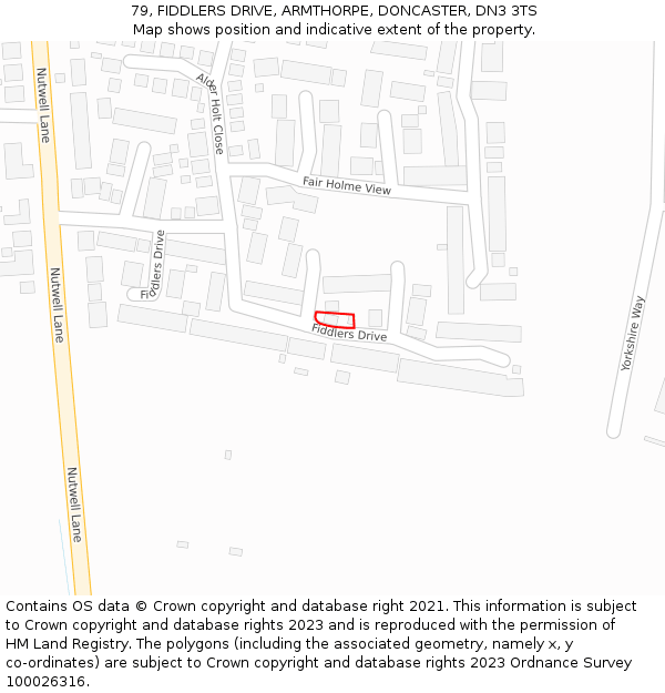 79, FIDDLERS DRIVE, ARMTHORPE, DONCASTER, DN3 3TS: Location map and indicative extent of plot