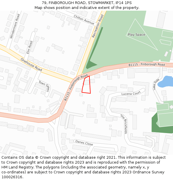 79, FINBOROUGH ROAD, STOWMARKET, IP14 1PS: Location map and indicative extent of plot