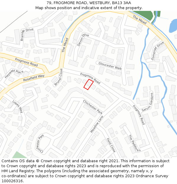 79, FROGMORE ROAD, WESTBURY, BA13 3AA: Location map and indicative extent of plot