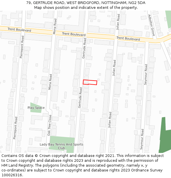 79, GERTRUDE ROAD, WEST BRIDGFORD, NOTTINGHAM, NG2 5DA: Location map and indicative extent of plot