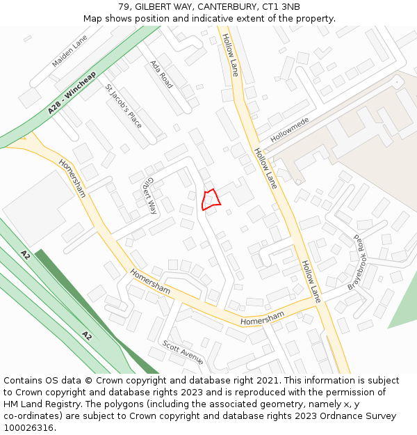 79, GILBERT WAY, CANTERBURY, CT1 3NB: Location map and indicative extent of plot