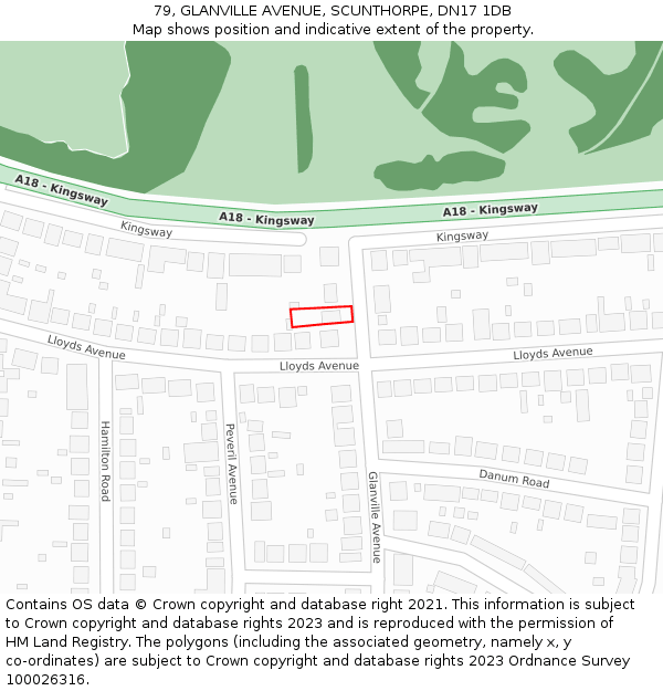 79, GLANVILLE AVENUE, SCUNTHORPE, DN17 1DB: Location map and indicative extent of plot