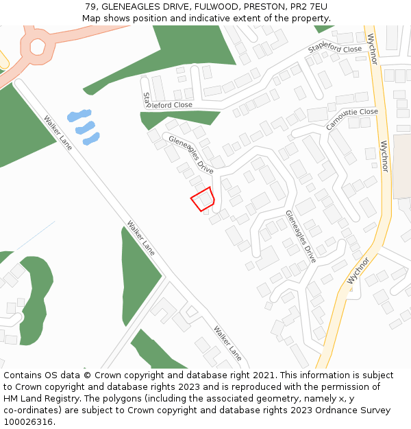 79, GLENEAGLES DRIVE, FULWOOD, PRESTON, PR2 7EU: Location map and indicative extent of plot