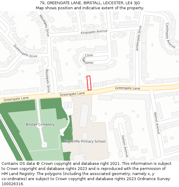 79, GREENGATE LANE, BIRSTALL, LEICESTER, LE4 3JG: Location map and indicative extent of plot