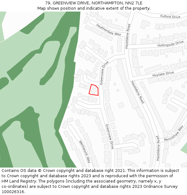 79, GREENVIEW DRIVE, NORTHAMPTON, NN2 7LE: Location map and indicative extent of plot