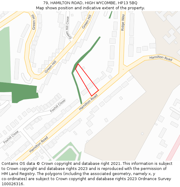 79, HAMILTON ROAD, HIGH WYCOMBE, HP13 5BQ: Location map and indicative extent of plot