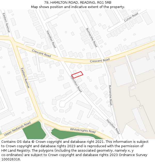 79, HAMILTON ROAD, READING, RG1 5RB: Location map and indicative extent of plot