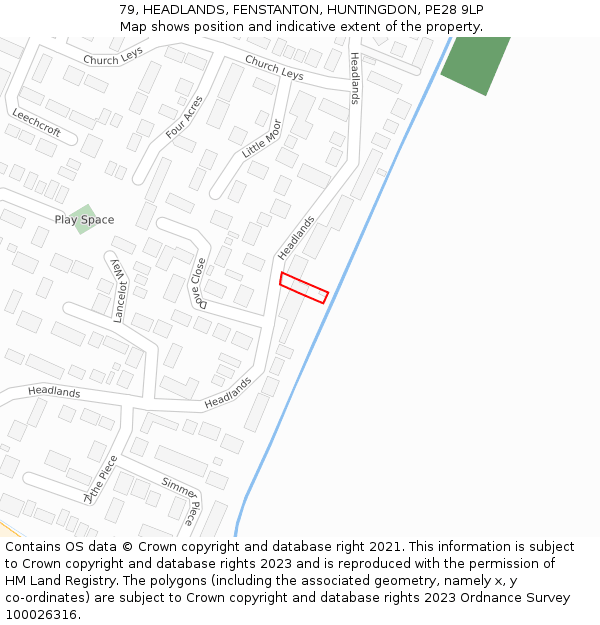 79, HEADLANDS, FENSTANTON, HUNTINGDON, PE28 9LP: Location map and indicative extent of plot