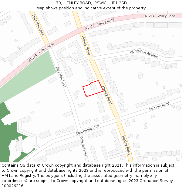 79, HENLEY ROAD, IPSWICH, IP1 3SB: Location map and indicative extent of plot