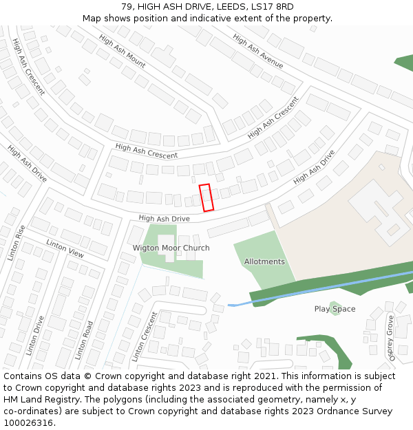 79, HIGH ASH DRIVE, LEEDS, LS17 8RD: Location map and indicative extent of plot