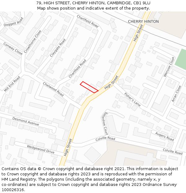 79, HIGH STREET, CHERRY HINTON, CAMBRIDGE, CB1 9LU: Location map and indicative extent of plot