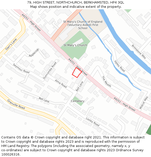 79, HIGH STREET, NORTHCHURCH, BERKHAMSTED, HP4 3QL: Location map and indicative extent of plot