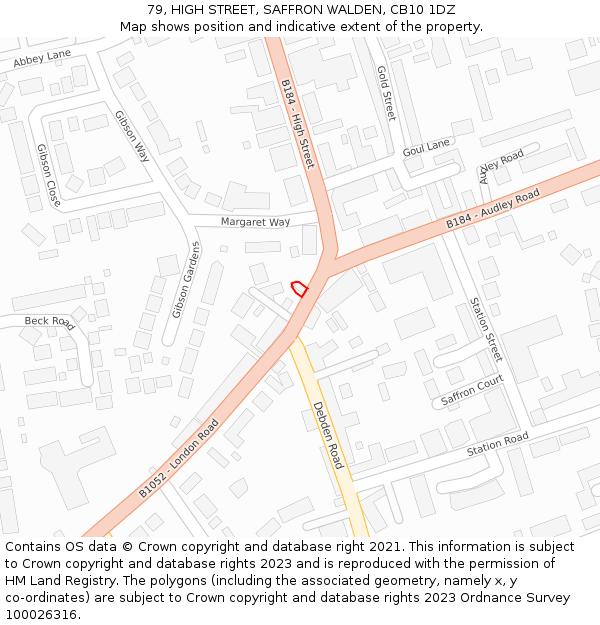79, HIGH STREET, SAFFRON WALDEN, CB10 1DZ: Location map and indicative extent of plot