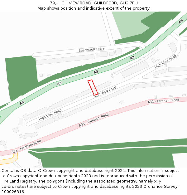 79, HIGH VIEW ROAD, GUILDFORD, GU2 7RU: Location map and indicative extent of plot