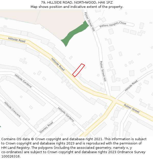 79, HILLSIDE ROAD, NORTHWOOD, HA6 1PZ: Location map and indicative extent of plot