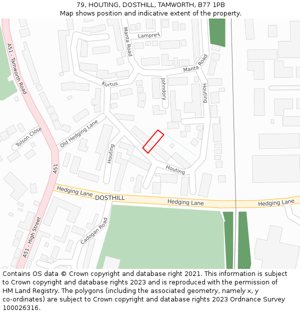 79, HOUTING, DOSTHILL, TAMWORTH, B77 1PB: Location map and indicative extent of plot