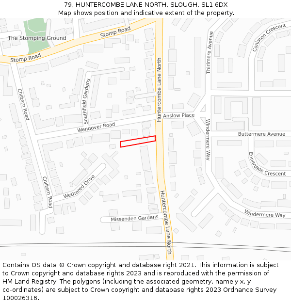 79, HUNTERCOMBE LANE NORTH, SLOUGH, SL1 6DX: Location map and indicative extent of plot