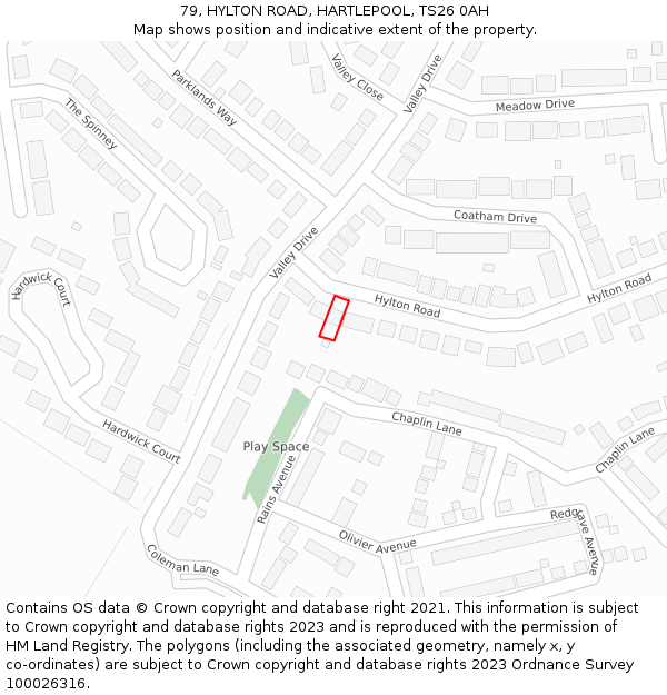 79, HYLTON ROAD, HARTLEPOOL, TS26 0AH: Location map and indicative extent of plot