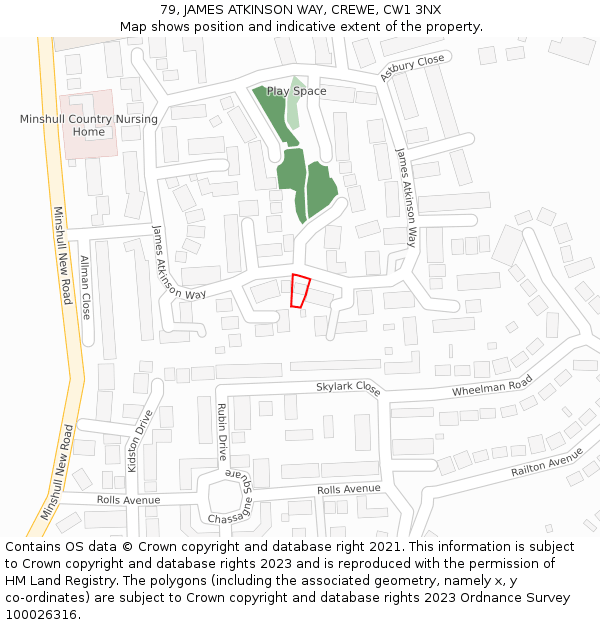 79, JAMES ATKINSON WAY, CREWE, CW1 3NX: Location map and indicative extent of plot