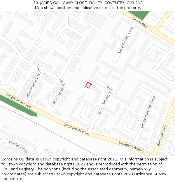 79, JAMES GALLOWAY CLOSE, BINLEY, COVENTRY, CV3 2NF: Location map and indicative extent of plot