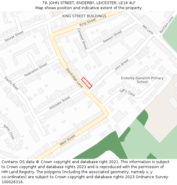 79, JOHN STREET, ENDERBY, LEICESTER, LE19 4LF: Location map and indicative extent of plot