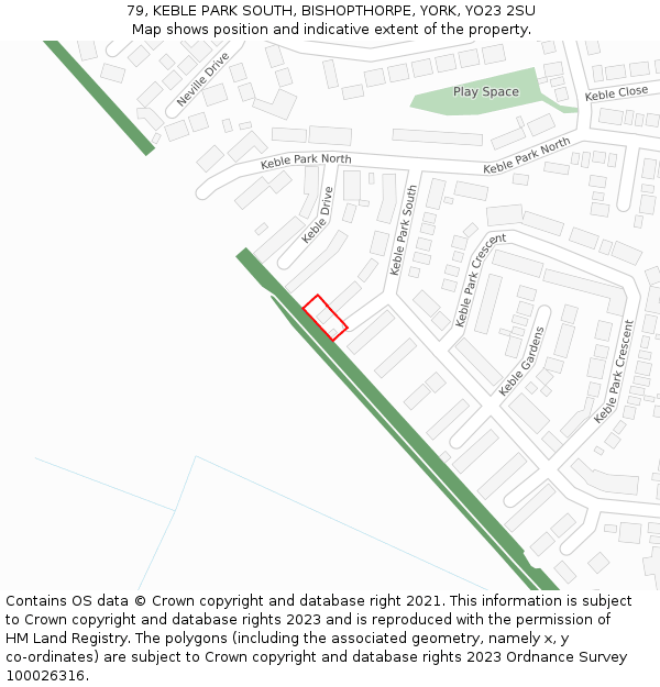 79, KEBLE PARK SOUTH, BISHOPTHORPE, YORK, YO23 2SU: Location map and indicative extent of plot