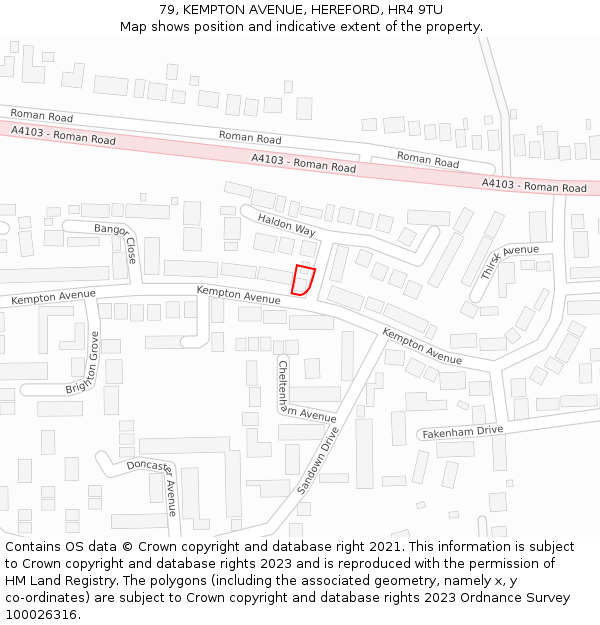 79, KEMPTON AVENUE, HEREFORD, HR4 9TU: Location map and indicative extent of plot