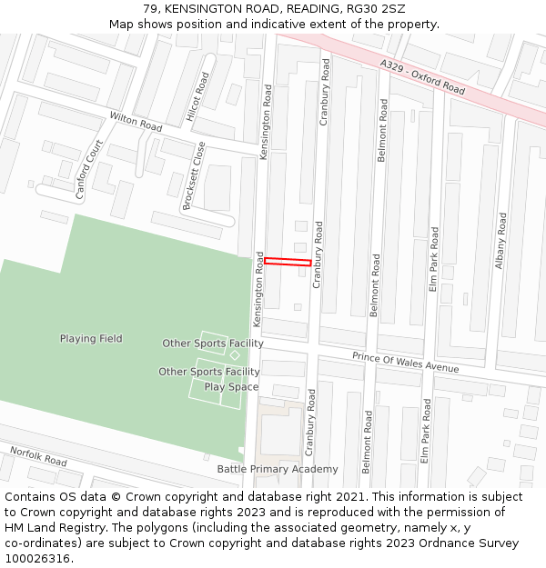 79, KENSINGTON ROAD, READING, RG30 2SZ: Location map and indicative extent of plot