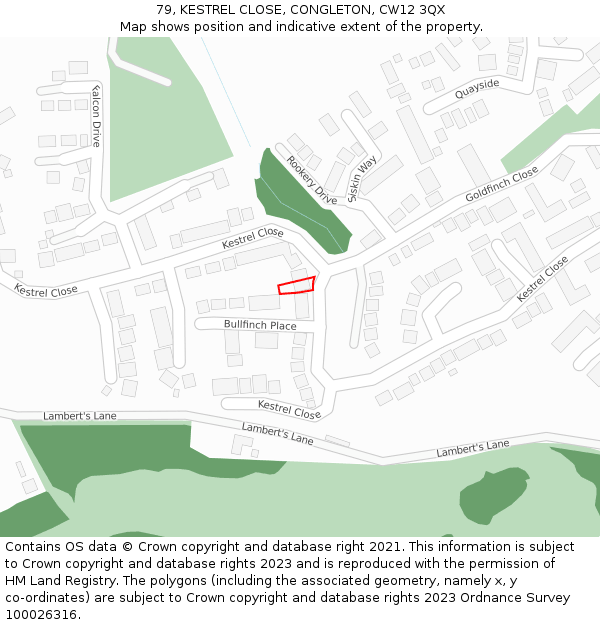 79, KESTREL CLOSE, CONGLETON, CW12 3QX: Location map and indicative extent of plot