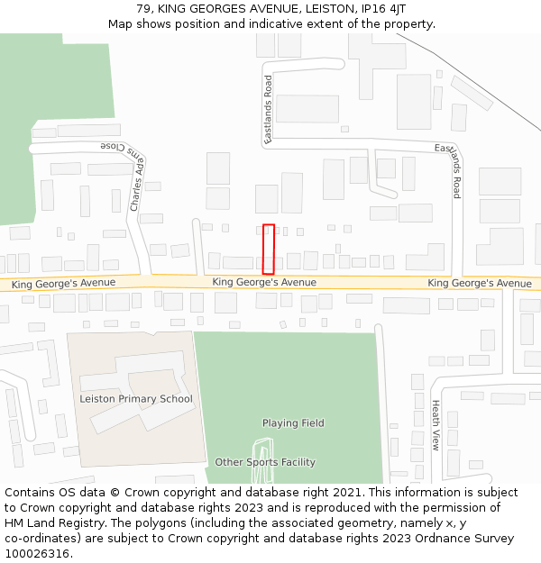 79, KING GEORGES AVENUE, LEISTON, IP16 4JT: Location map and indicative extent of plot