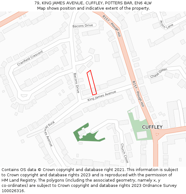 79, KING JAMES AVENUE, CUFFLEY, POTTERS BAR, EN6 4LW: Location map and indicative extent of plot