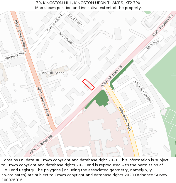 79, KINGSTON HILL, KINGSTON UPON THAMES, KT2 7PX: Location map and indicative extent of plot