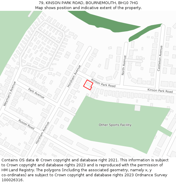 79, KINSON PARK ROAD, BOURNEMOUTH, BH10 7HG: Location map and indicative extent of plot