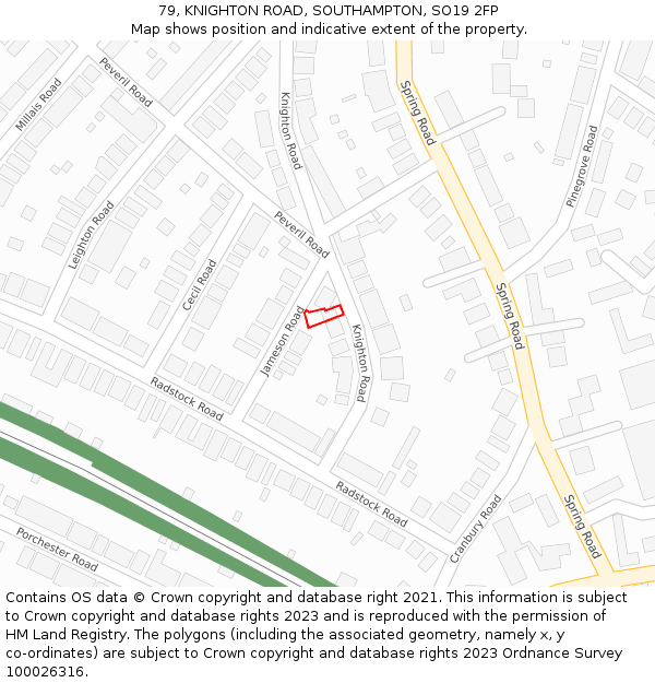 79, KNIGHTON ROAD, SOUTHAMPTON, SO19 2FP: Location map and indicative extent of plot